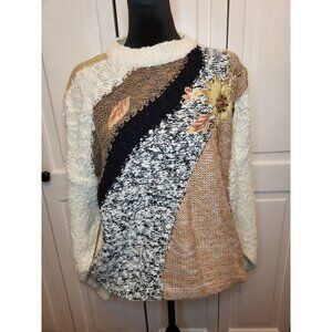 Vintage 80's Embroidered Beaded Popcorn Stitch Floral  Sweater 22 Cottage Glam